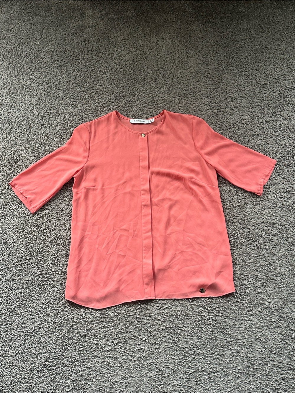 Pedro Del Hierro Coral Short-Sleeve button down Blouse Lightweight Crewneck Top